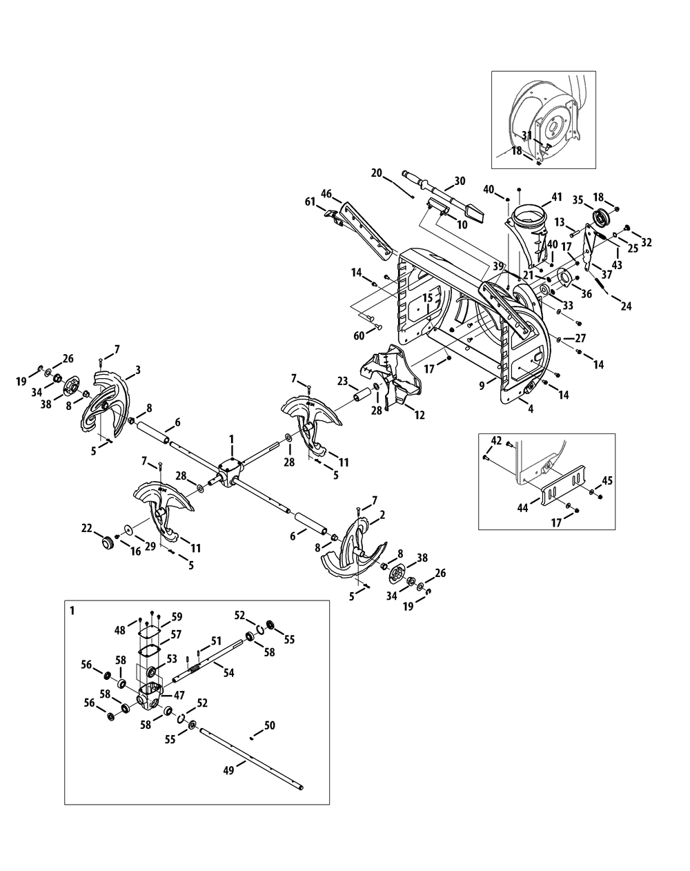 Auger And Housing Diagram and Parts List for 3X24-INCH31AH54TC (31AH54TC710-31AH54TC713-31AH54TC756)(2014) Cub Cadet Snow Blower